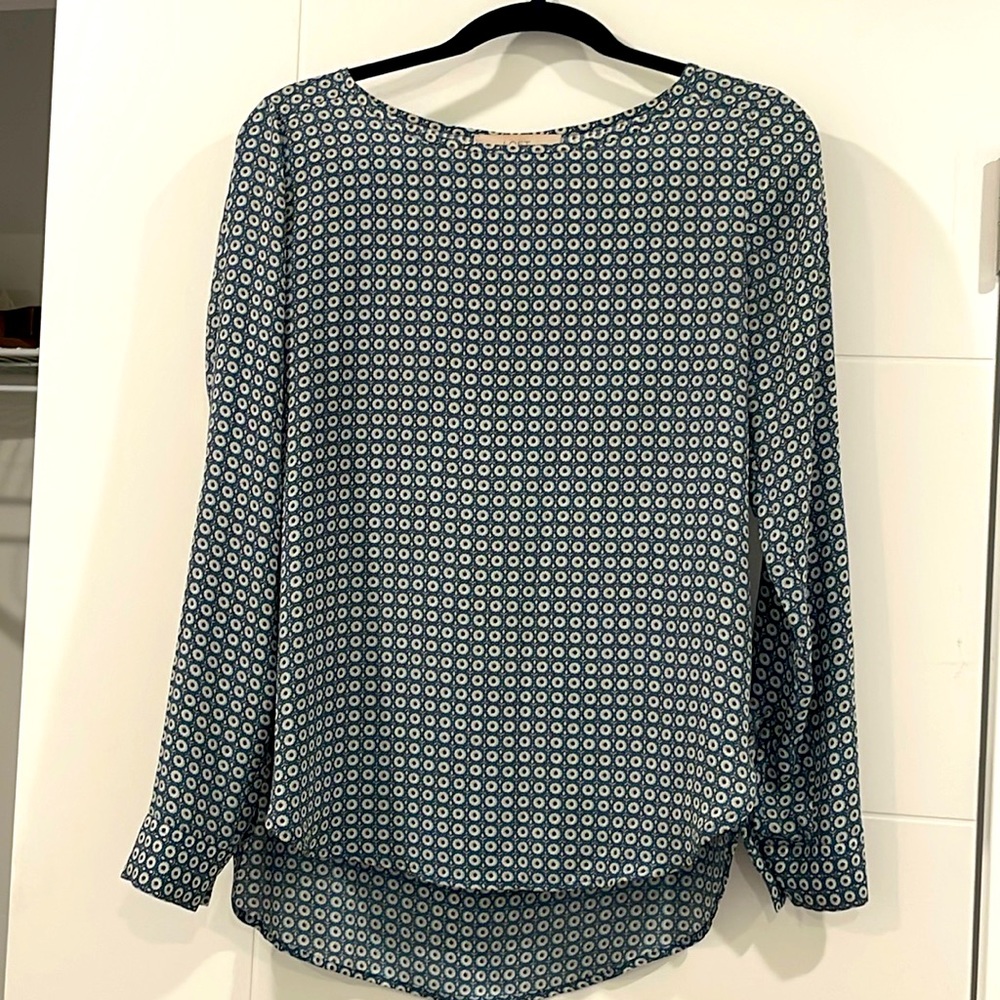 LOFT Blue Floral Long Sleeve Blouse